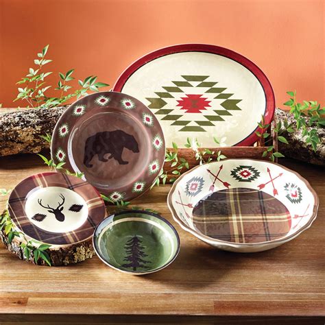 Rustic Wildlife Dinnerware Sets With Moose And Bear Designs Black