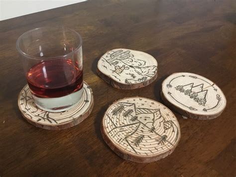 Random Designs Pack Custom Wood Burned Coasters Etsy