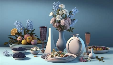 Iftar Repas Et Rassemblements Avec Fleurs Pastel Couleurs Sur Bleu