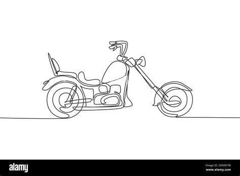 One Single Line Drawing Of Old Retro Vintage Chopper Motorcycle