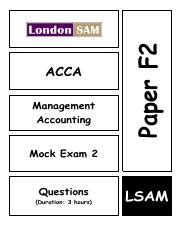 F2 Mock2 Quest Pdf Paper F2 ACCA Management Accounting Mock Exam 2