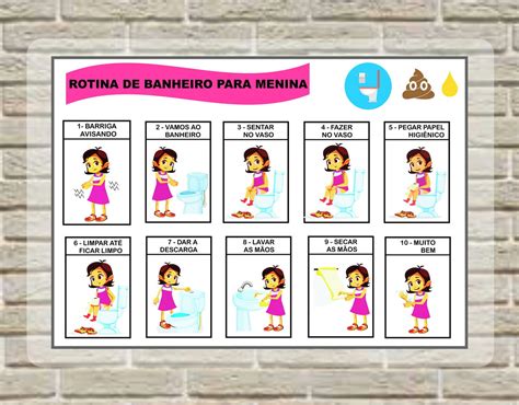 Quadro De Rotina Para Uso Do Banheiro Para Menina Elo7