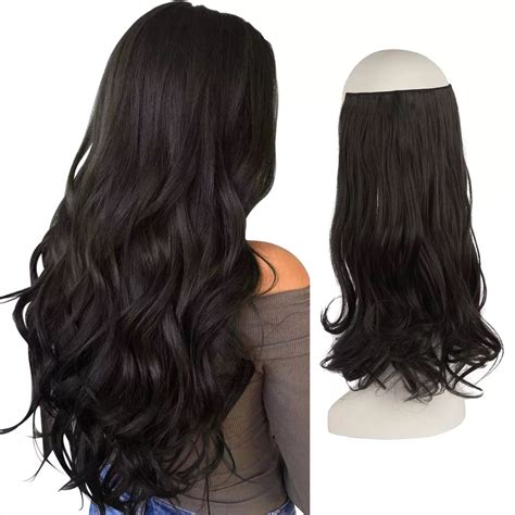 Extension à Fil Cheveux Synthétique Rajout Cheveux brun ondulé 45 cm