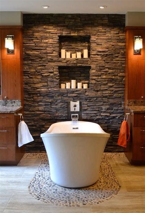 25 Amazing Stone Accent Walls Spa Inspired Bathroom Diy Bathroom