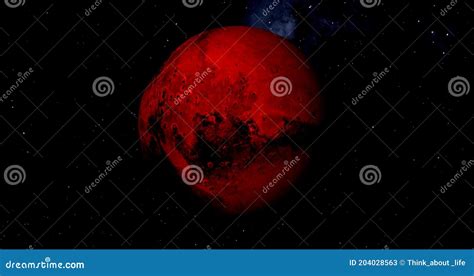 Planet Mars Sun Rise Isolate On Dark Front View Of Mars Planet From 3d