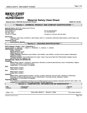 Fillable Online Msds For Rbr Cement Thinner Material Safety