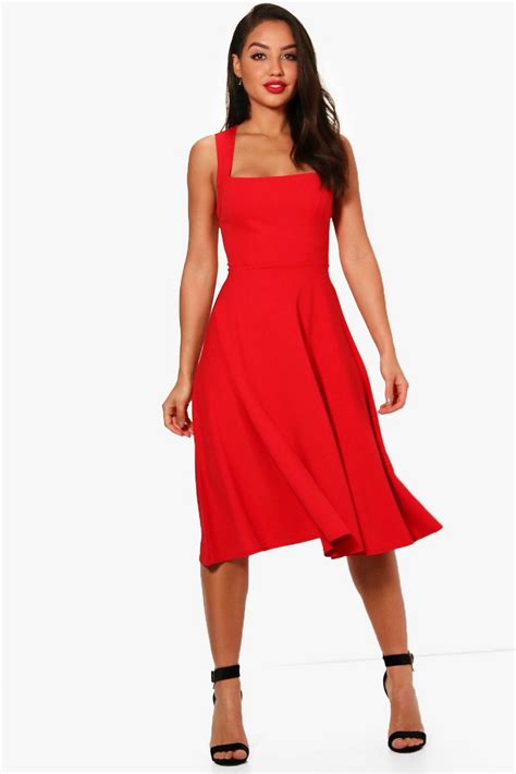 Square Neck Midi Skater Dress