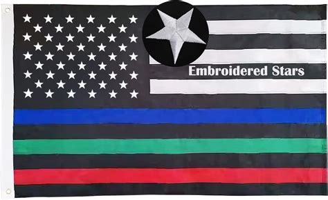 Topflags Embroidered Thin Blue Red Green Line American Flag 3x5 Outdoor Police