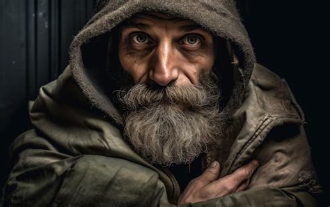 Premium Photo Bearded Man In Hooded Jacket