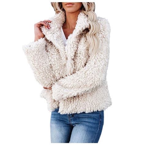 Jackets For Women Casual Fleece Fuzzy Faux Shearling Warm Winter