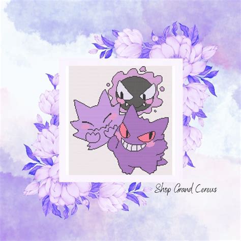 Ghost Cuties Gengar Haunter Ghastly Pokémon Cross Stitch Pattern Etsy