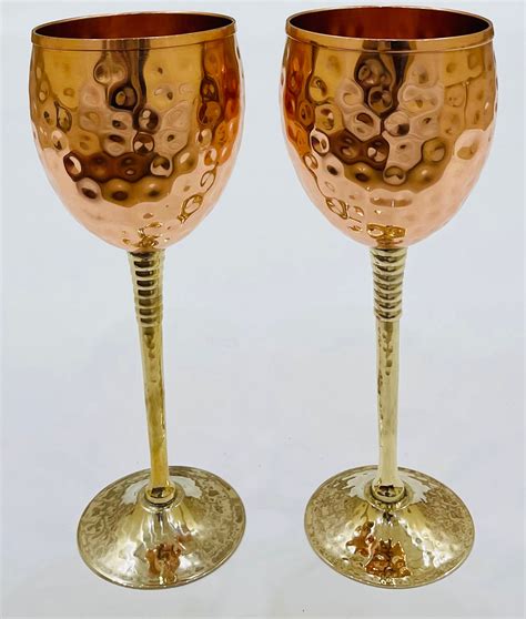 Copper Wine Glasses Set Of Oz Gleaming Solid Etsy