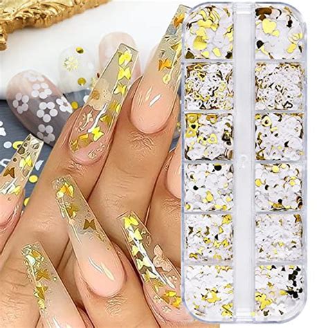 Vezocim Holographic Nail Art Glitter Sequins D Gold White Glitter