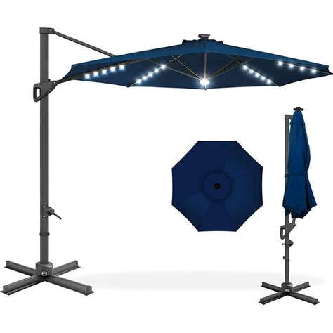 10ft Solar Led Cantilever Patio Umbrella 360 Degree Rotation Hanging Offset Market Outdoor Sun