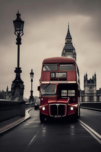 Premium Photo | London bus and bridgr black and red tones white ...