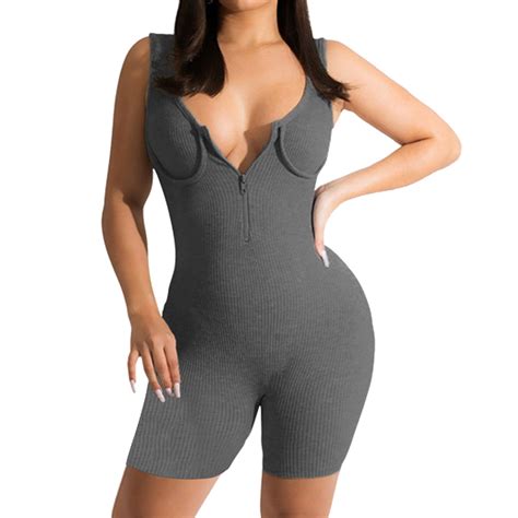 Vbarhmqrt Womens Jumpsuit Tummy Control Zipper Spring And Summer