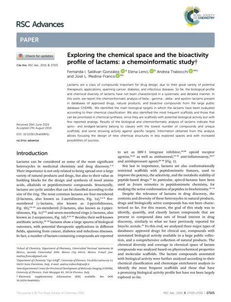 Pdf Exploring The Chemical Space And The Bioactivity Profile Of