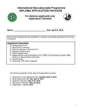 Fillable Online International Baccalaureate Programme Diploma