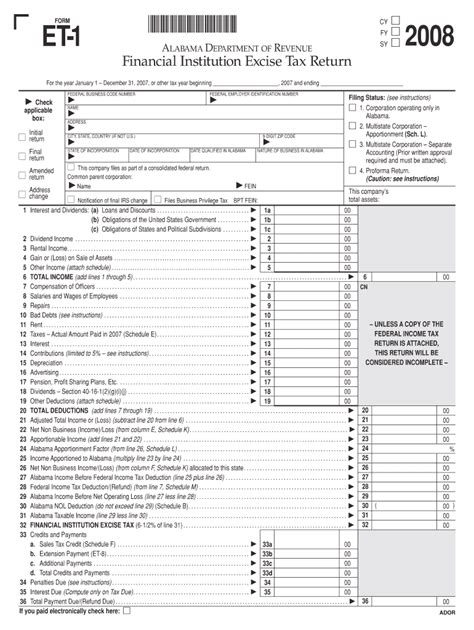 Fillable Online Ador State Al 2008 Form ET 1 Alabama Department Of