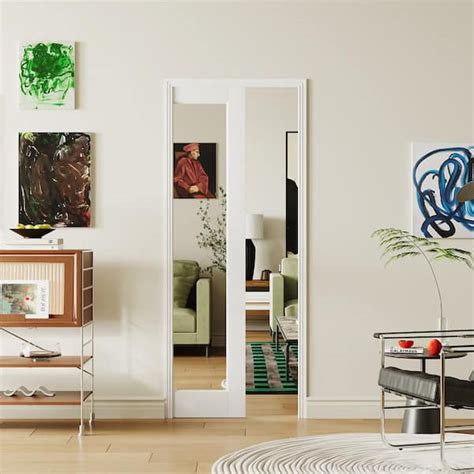 TENONER 30 In X 80 In White MDF Pocket Door Frame 1 Lite Mirrored