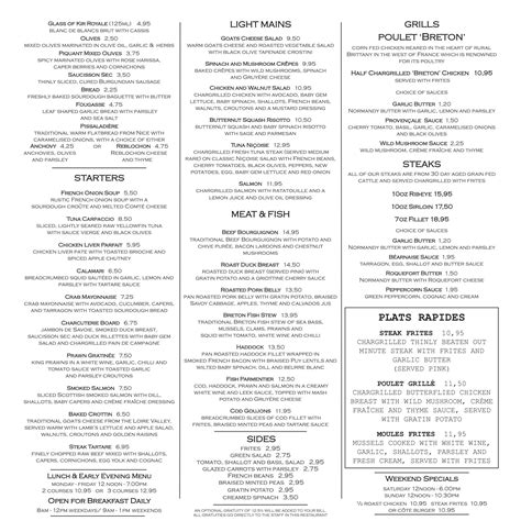 Menu at Cote Bistro restaurant, Liverpool