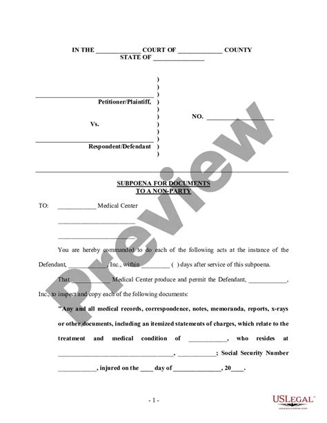 Subpoena Duces Tecum Example With Employment Records Us Legal Forms