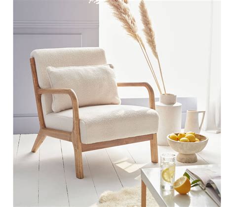 Fauteuil Bouclettes Blanches Bois Et Tissu Place Droit Fixe