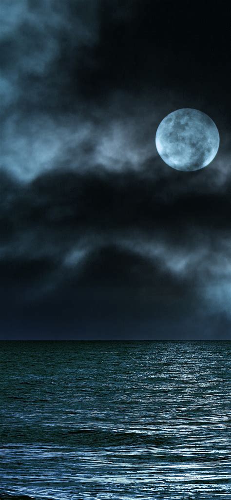 Moon Wallpaper 4K Seascape Night Clouds Ocean