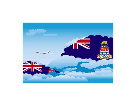 Cayman Islands Day Clouds Airplane Airport Flight Vector Illustration