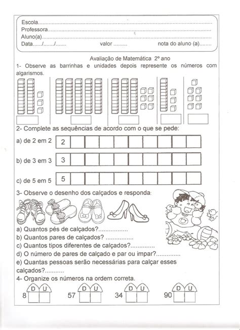 Avaliação De Matematica 2 Ano 1 Bimestre Para Imprimir BRAINCP