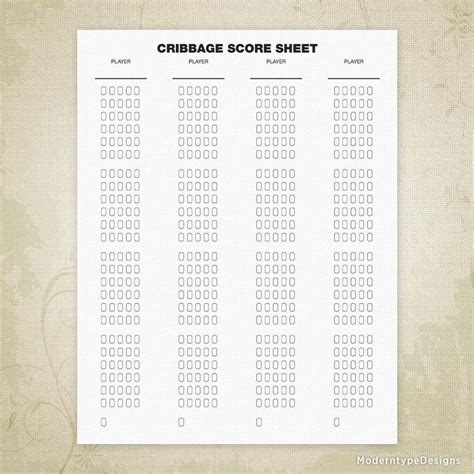 Cribbage Score Sheet Printable Form