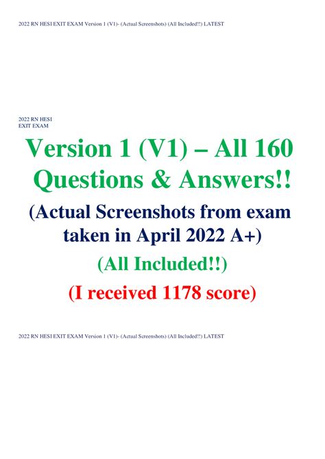 Rn Hesi Exit Exam Version V Actual Screenshots All Included