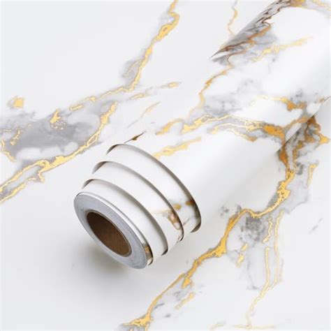 Lacheery 40cm X 7m Gold White Marble Peel And Stick Countertop Contact