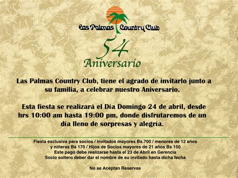 Invitacion Aniversario Las Palmas Country Club