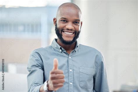 Professional Black Man Thumbs Up With Success And Portrait Smile With