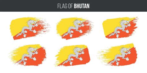 Bhutan Flags Set Brush Stroke Grunge Vector Illustration Flag Of Bhutan Isolated On White