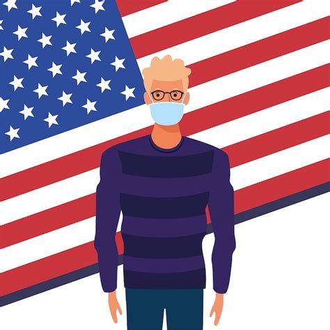 Premium Vector Man Using Face Mask With Usa Flag