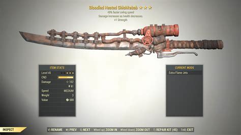 3 Bloodied Shishkebab Swing Speed 1 Strength Fallout 76 Pc Buy