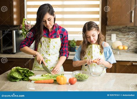 Single Mom And Daughter Cooking Stock Image Image Of Lifestyle Adult 93979161