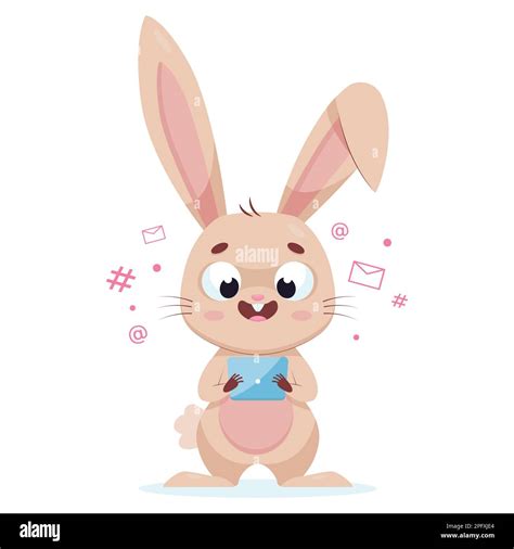 Rabbit looking at phone screen cartoon vector illustration Stock Vector ...