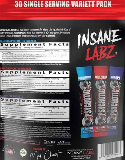 Insane Labz Psychotic High Stimulant Pre Workout Variety 30 Servings