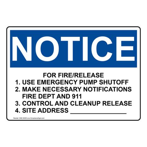 Osha Sign Notice For Firerelease 1 Use Emergency Pump Shut