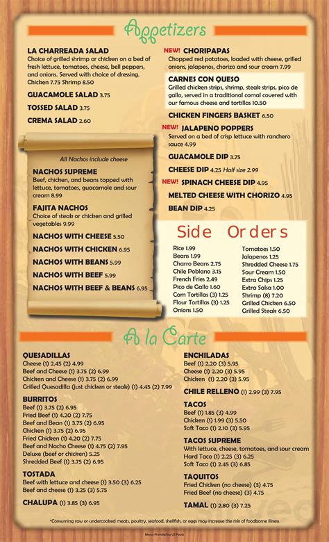 Sir La Charreada Menu In Lima Ohio Usa