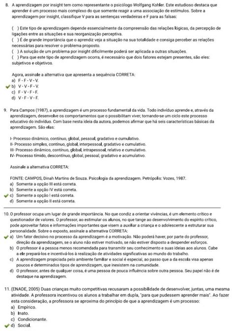 Prova 3 Psicologia Da Educação E Da Aprendizagem Uniasselvi