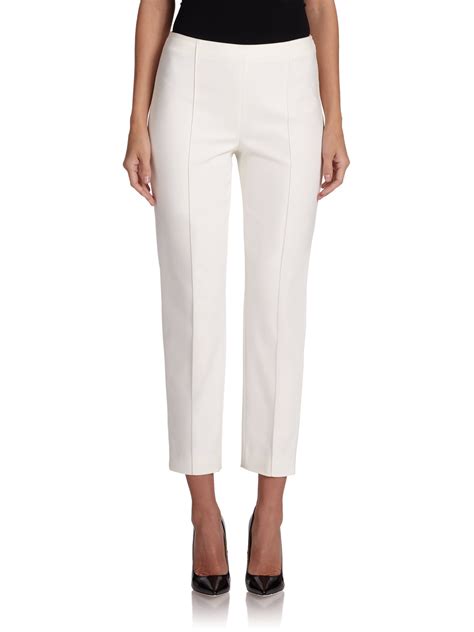 St John Cropped Stretch Cotton Pants In White Lyst