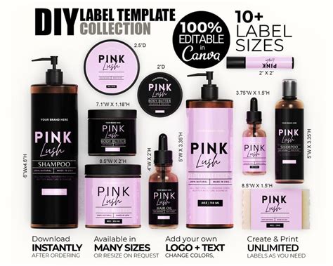 Beautiful Black Pink Cosmetic Label Templates Oz Ozjar Etsy In