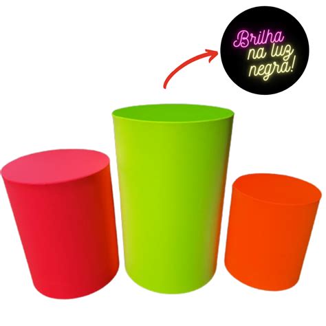 Trio Capas Mesas Cilindros Neon Rosa Amarelo Laranja Shopee Brasil