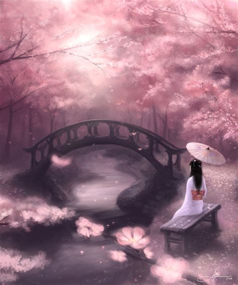 Geisha Geisha Beauty Cherry Blossom Art Art Cherry Blossom Tree