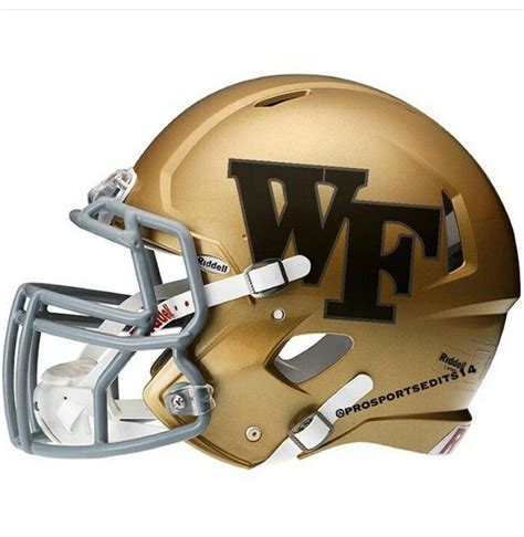 A Football Helmet With The Word Wf On Its Side Is Shown In Black And Gold