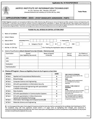 Fillable Online Jiit Ac M Tech PGET Appl Form 2015 Cdr Jaypee